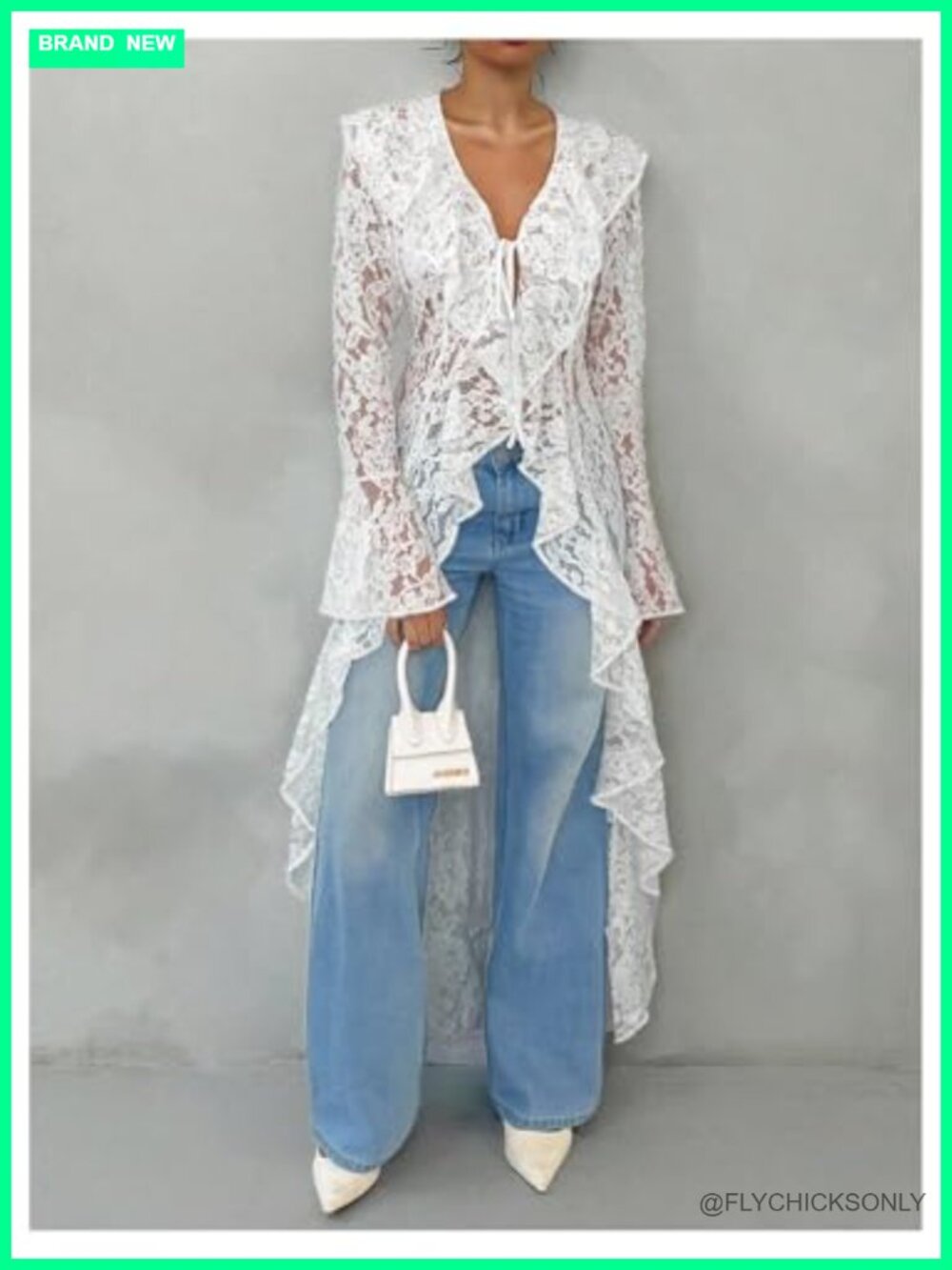 Floral Lace Duster High Low Tops Long Sleeve Cardigan - Picture 4 of 5